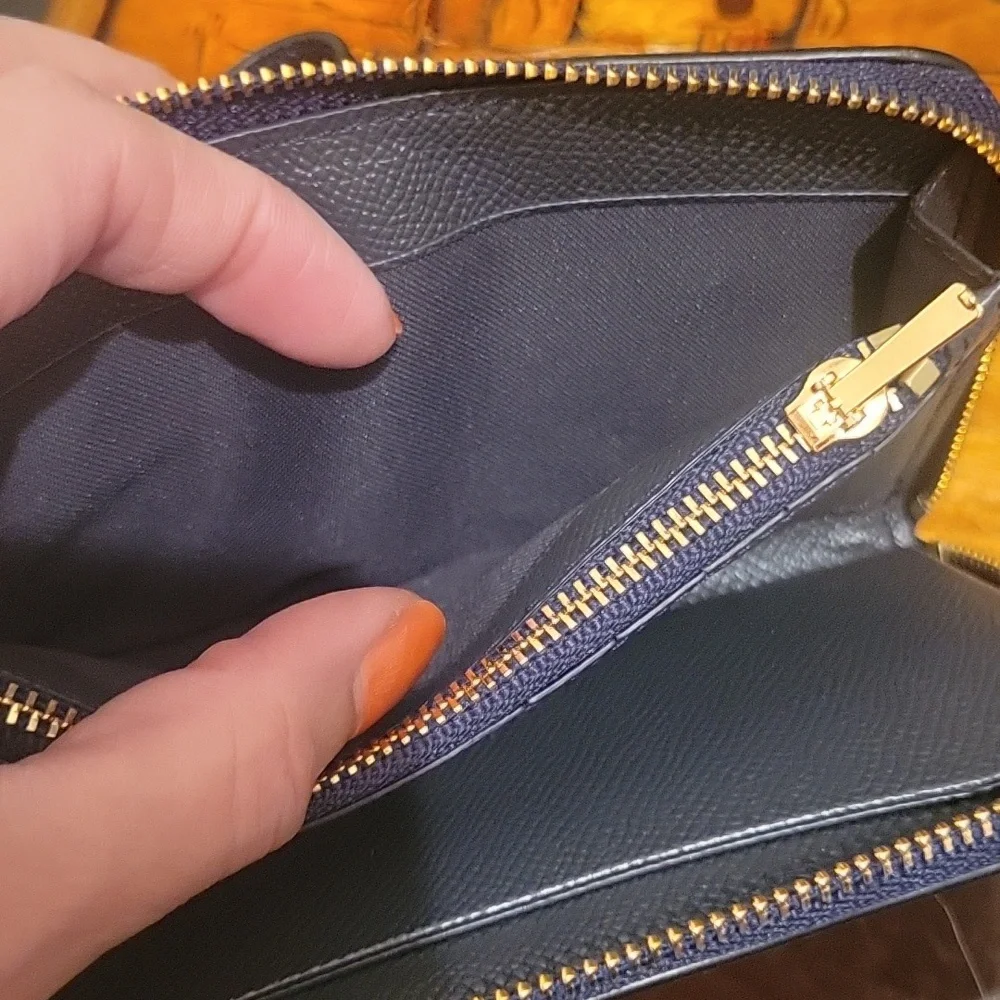 Coach wristlet wallet navy pebble leather with gold